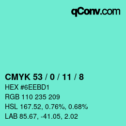 カラーコード: CMYK 53 / 0 / 11 / 8 | qconv.com