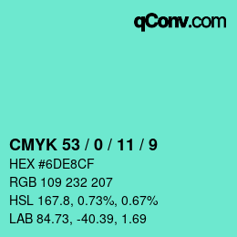 颜色代码: CMYK 53 / 0 / 11 / 9 | qconv.com