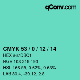 Color code: CMYK 53 / 0 / 12 / 14 | qconv.com