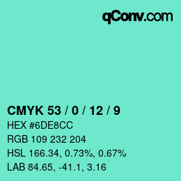 Color code: CMYK 53 / 0 / 12 / 9 | qconv.com