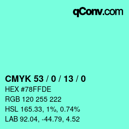 Color code: CMYK 53 / 0 / 13 / 0 | qconv.com