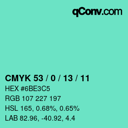 カラーコード: CMYK 53 / 0 / 13 / 11 | qconv.com