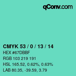 Color code: CMYK 53 / 0 / 13 / 14 | qconv.com