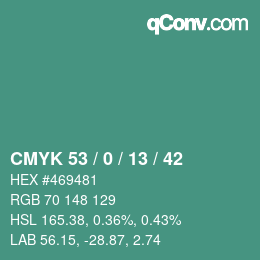 颜色代码: CMYK 53 / 0 / 13 / 42 | qconv.com