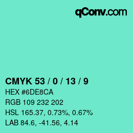 Color code: CMYK 53 / 0 / 13 / 9 | qconv.com