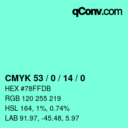 Color code: CMYK 53 / 0 / 14 / 0 | qconv.com