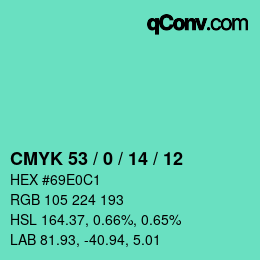 カラーコード: CMYK 53 / 0 / 14 / 12 | qconv.com