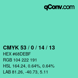 Color code: CMYK 53 / 0 / 14 / 13 | qconv.com