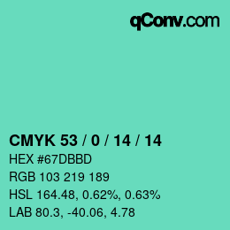 Color code: CMYK 53 / 0 / 14 / 14 | qconv.com