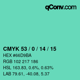 Color code: CMYK 53 / 0 / 14 / 15 | qconv.com