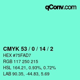 カラーコード: CMYK 53 / 0 / 14 / 2 | qconv.com