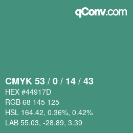 Farbcode: CMYK 53 / 0 / 14 / 43 | qconv.com