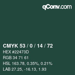 カラーコード: CMYK 53 / 0 / 14 / 72 | qconv.com