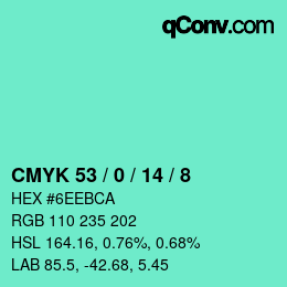 カラーコード: CMYK 53 / 0 / 14 / 8 | qconv.com