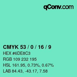 カラーコード: CMYK 53 / 0 / 16 / 9 | qconv.com