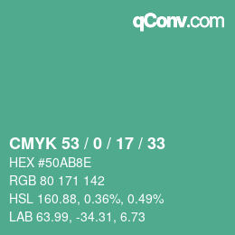 Color code: CMYK 53 / 0 / 17 / 33 | qconv.com