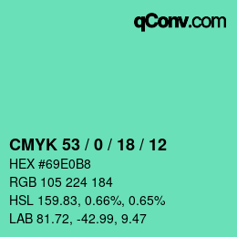 カラーコード: CMYK 53 / 0 / 18 / 12 | qconv.com
