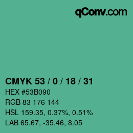 カラーコード: CMYK 53 / 0 / 18 / 31 | qconv.com
