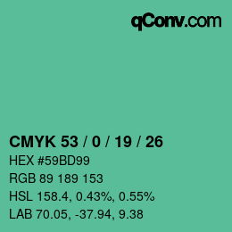 Color code: CMYK 53 / 0 / 19 / 26 | qconv.com