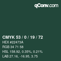 カラーコード: CMYK 53 / 0 / 19 / 72 | qconv.com
