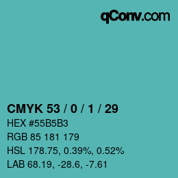 カラーコード: CMYK 53 / 0 / 1 / 29 | qconv.com