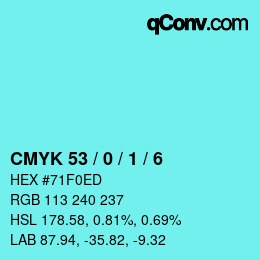 カラーコード: CMYK 53 / 0 / 1 / 6 | qconv.com