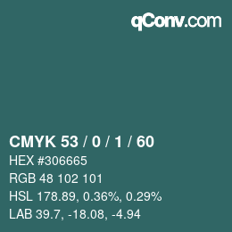 Farbcode: CMYK 53 / 0 / 1 / 60 | qconv.com