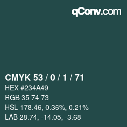 Color code: CMYK 53 / 0 / 1 / 71 | qconv.com
