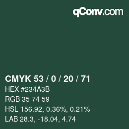 颜色代码: CMYK 53 / 0 / 20 / 71 | qconv.com