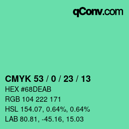 Color code: CMYK 53 / 0 / 23 / 13 | qconv.com