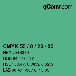 カラーコード: CMYK 53 / 0 / 23 / 30 | qconv.com
