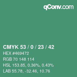 颜色代码: CMYK 53 / 0 / 23 / 42 | qconv.com