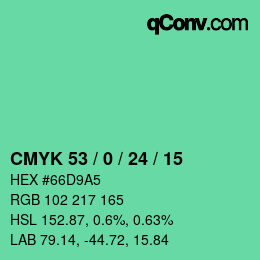 カラーコード: CMYK 53 / 0 / 24 / 15 | qconv.com