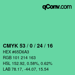 カラーコード: CMYK 53 / 0 / 24 / 16 | qconv.com
