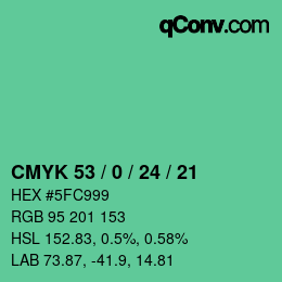 カラーコード: CMYK 53 / 0 / 24 / 21 | qconv.com