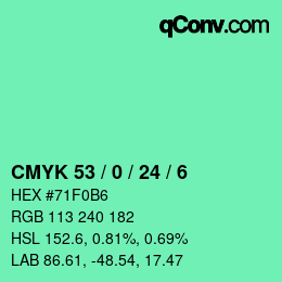 カラーコード: CMYK 53 / 0 / 24 / 6 | qconv.com