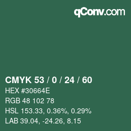 颜色代码: CMYK 53 / 0 / 24 / 60 | qconv.com