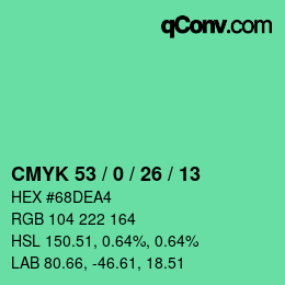 カラーコード: CMYK 53 / 0 / 26 / 13 | qconv.com