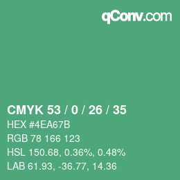 颜色代码: CMYK 53 / 0 / 26 / 35 | qconv.com