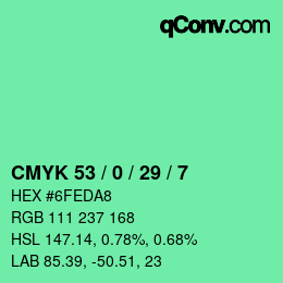 Color code: CMYK 53 / 0 / 29 / 7 | qconv.com