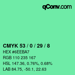 颜色代码: CMYK 53 / 0 / 29 / 8 | qconv.com
