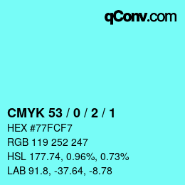 Color code: CMYK 53 / 0 / 2 / 1 | qconv.com