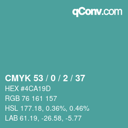 Color code: CMYK 53 / 0 / 2 / 37 | qconv.com