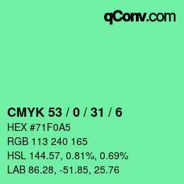 Color code: CMYK 53 / 0 / 31 / 6 | qconv.com