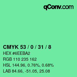 Color code: CMYK 53 / 0 / 31 / 8 | qconv.com