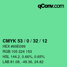カラーコード: CMYK 53 / 0 / 32 / 12 | qconv.com