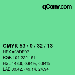 Color code: CMYK 53 / 0 / 32 / 13 | qconv.com