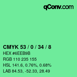 Color code: CMYK 53 / 0 / 34 / 8 | qconv.com