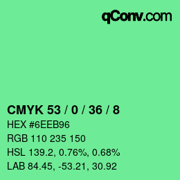 カラーコード: CMYK 53 / 0 / 36 / 8 | qconv.com
