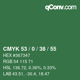 颜色代码: CMYK 53 / 0 / 38 / 55 | qconv.com